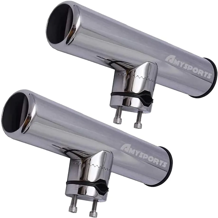AMYSPORTS Rail Mount Rod Clamp Holders Boat Clamp Holders Rod Stainless Steel Fishing Rods Holder Adjustable Marine Side Mounted Support for Kayak Boats Fishing