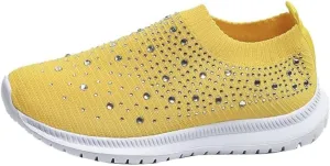 AngryMonkey Women's Rhinestones Mesh Sport Slip-on Shoes,Non Slip Good Arch Breathable Lightweight Casual Sock Sneaker Nurse Shoes