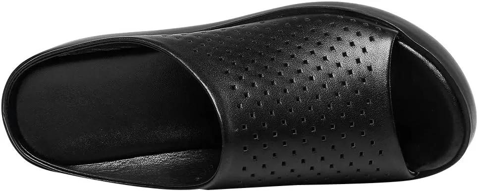 ANUFER Women's Peep Toe Mules Platform Wedge Heel Genuine Leather Summer Hollowed Slippers