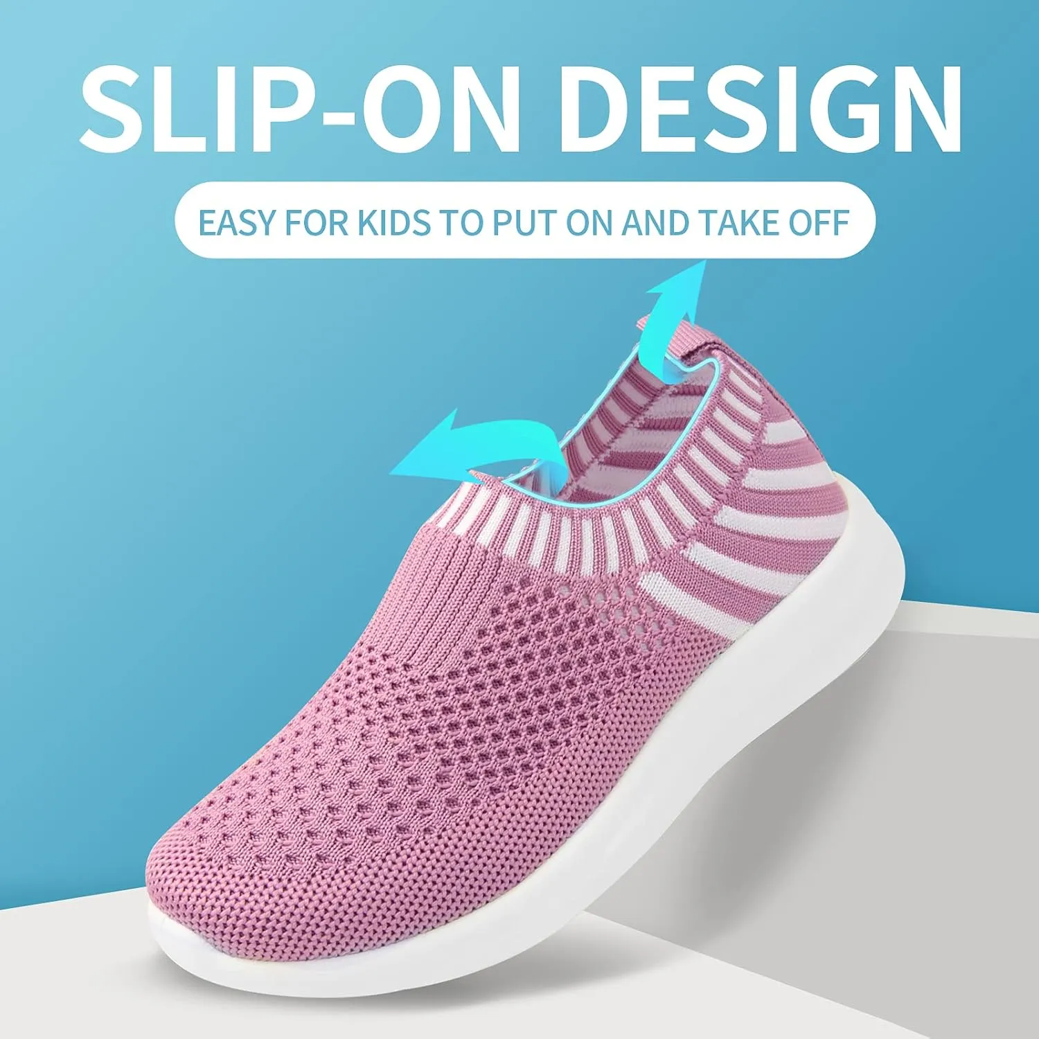 Apawwa Kids Lightweight Slip On Running Shoes - Pink/Blue/Navy/Black Walking Shoes for Toddler/Little Kids/Big Kids
