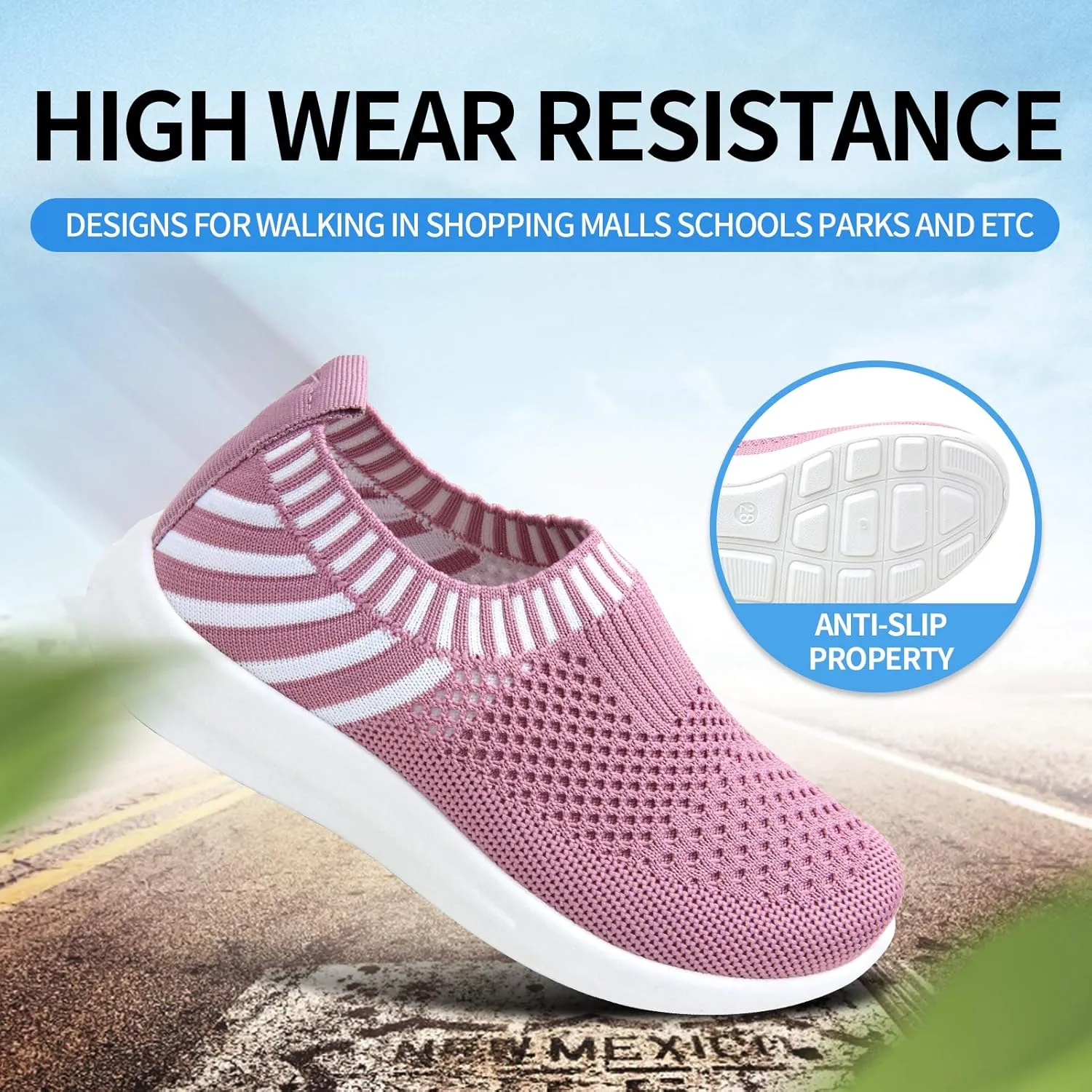 Apawwa Kids Lightweight Slip On Running Shoes - Pink/Blue/Navy/Black Walking Shoes for Toddler/Little Kids/Big Kids
