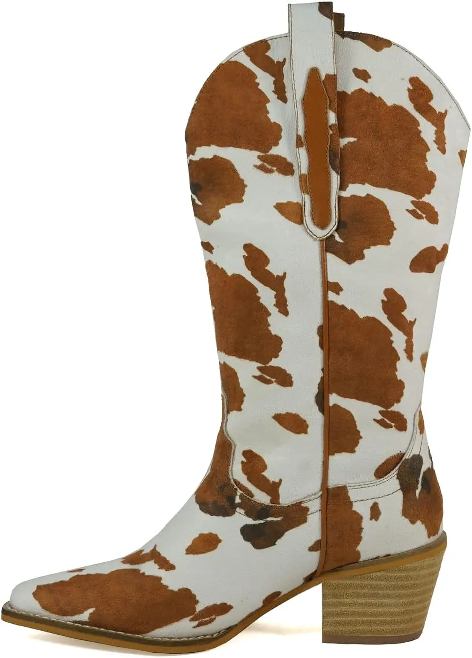 ARiderGirl Hanan Women Knee High Western Style Stacked Heel Boots