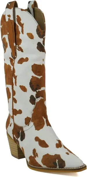 ARiderGirl Hanan Women Knee High Western Style Stacked Heel Boots