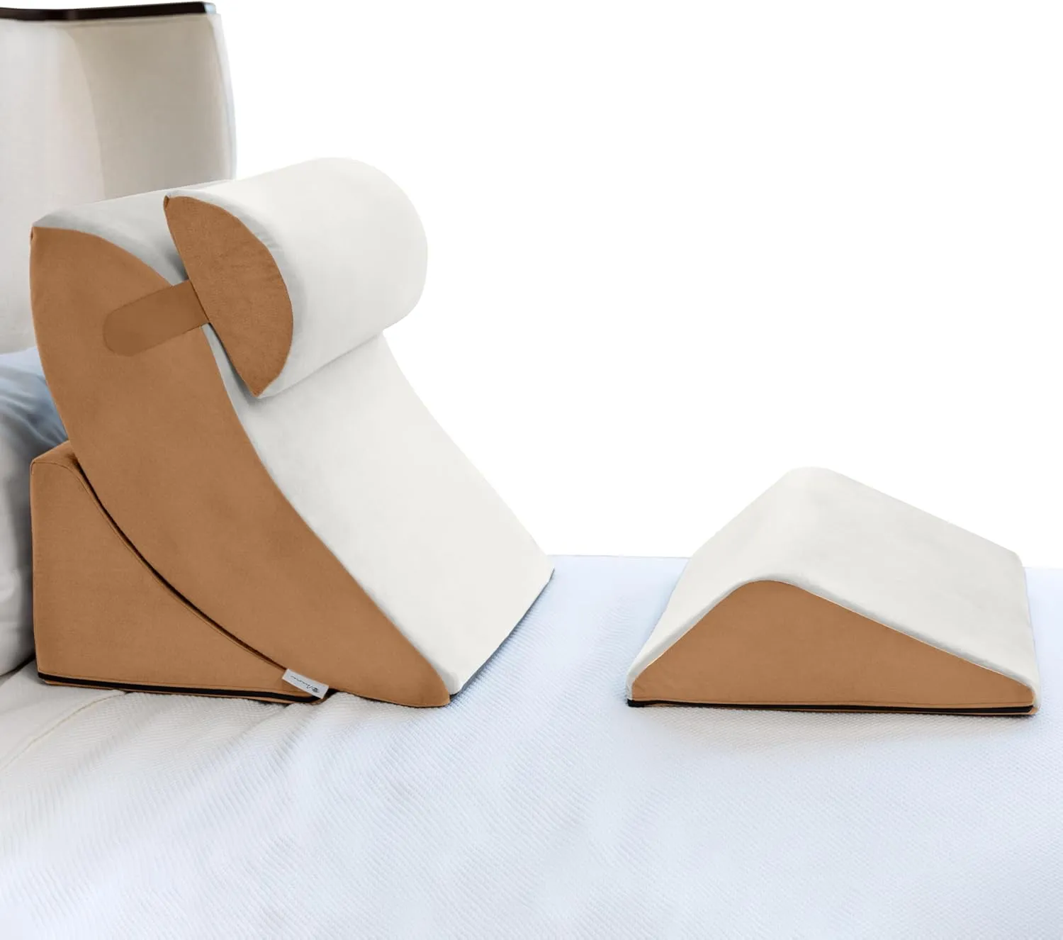 Avana Kind Bed Orthopedic Support Wedge Pillow Comfort System – for Post-Surgery, Heartburn, Snoring, Acid Reflux & GERD, 4-Piece-Set, Cloud/Camel