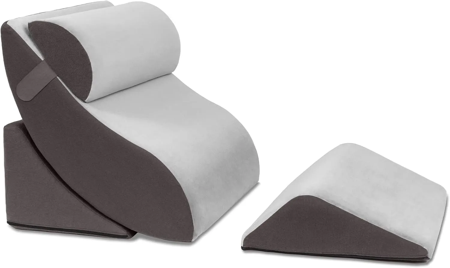 Avana Kind Bed Orthopedic Support Wedge Pillow Comfort System – for Post-Surgery, Heartburn, Snoring, Acid Reflux & GERD, 4-Piece-Set, Grey/Charcoal