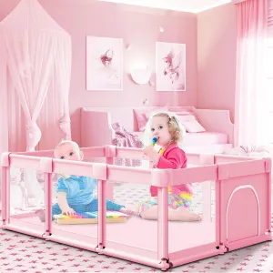 Baby Playpen 74 x 50 Inch Play Pen Playards, Playpen for Babies and Toddlers, Baby Playard for Indoor & Outdoor Active Center Game Fence, Skin-Friendly Fabric and Soft Breathable Mesh, Pink