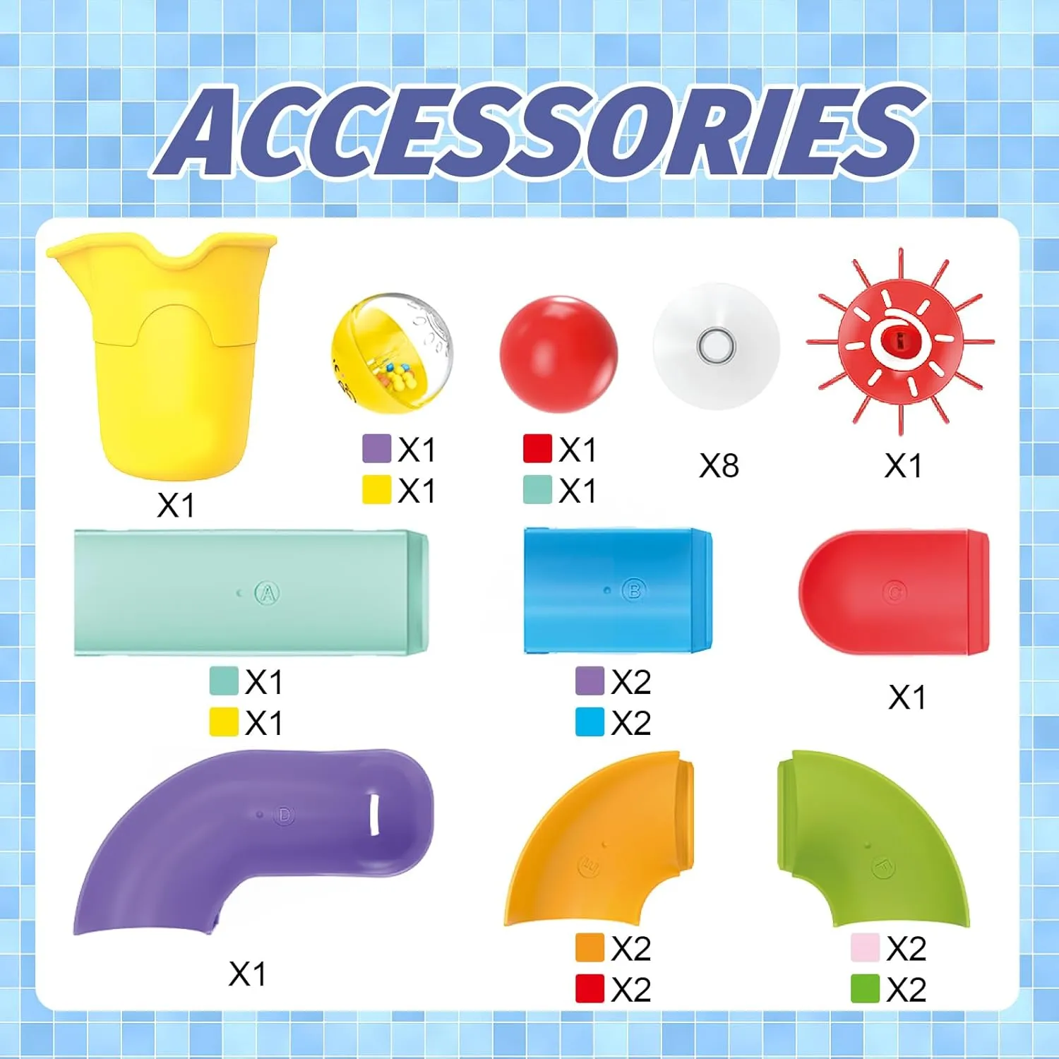 Bath Toys Water Ball Track for Kids for Wall Bathtub Toy Slide for Toddlers Toy Building Blocks Capable of Interconnection Shower Gift for Children (A42pcs Track)