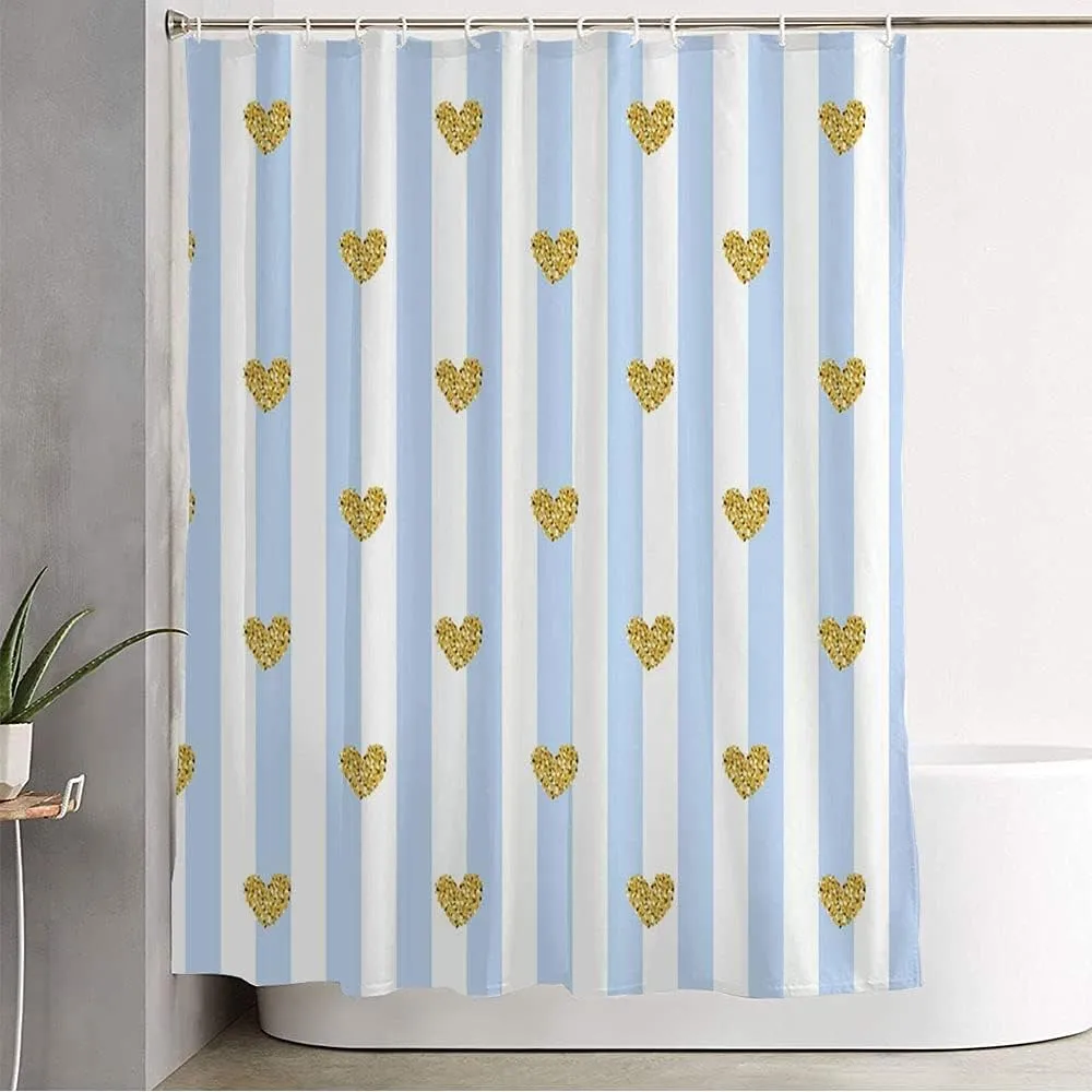 Bathroom Shower Curtain Silver Glam Heart Pattern On Holidays Happy Diamond Love Abstract Holiday Black Celebration Color Fabric Bath Curtain Waterproof Bathroom Curtain 60" x 72"