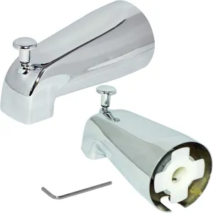Bathtub and Shower Spout with Front Diverter for 1/2 inch Copper Pipe, Faucet with Adjustable Slide Connector for 1/2 Inch Copper Pipe Nipple, 5-1/4 inch Length, Polished Chrome
