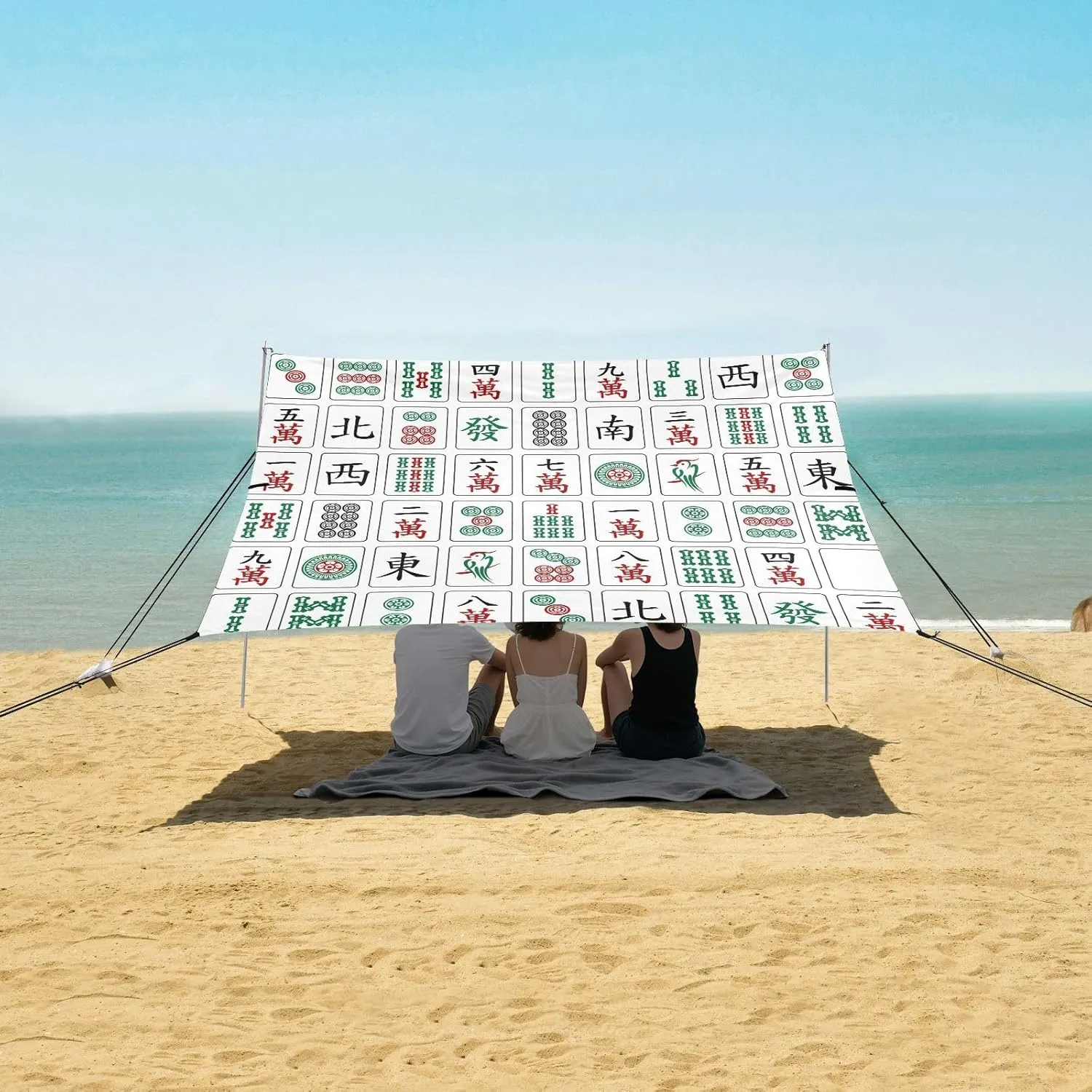 Beach Shade Tent with UPF50  UV Protection,Chinese Mahjong Majiang Lightweight Camping Sun Shelter for Outdoor,Camping Trips, Fishing, Backyard,Picnics,Easy Set Up and Carry 9x10.5 FT