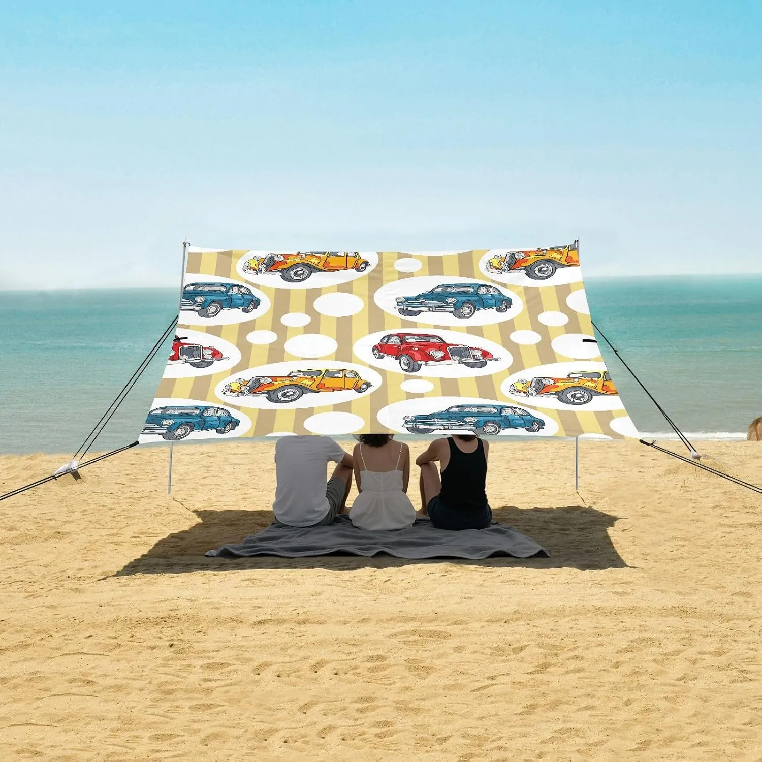 Beach Shade Tent with UPF50  UV Protection,Creative Retro Cars Lightweight Camping Sun Shelter for Outdoor,Camping Trips, Fishing, Backyard,Picnics,Easy Set Up and Carry 9x10.5 FT