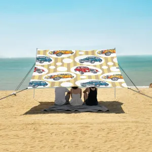 Beach Shade Tent with UPF50  UV Protection,Creative Retro Cars Lightweight Camping Sun Shelter for Outdoor,Camping Trips, Fishing, Backyard,Picnics,Easy Set Up and Carry 9x10.5 FT