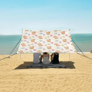 Beach Shade Tent with UPF50  UV Protection,Happy Birthday Cute Capybaras Lightweight Camping Sun Shelter for Outdoor,Camping Trips, Fishing, Backyard,Picnics,Easy Set Up and Carry 9x10.5 FT