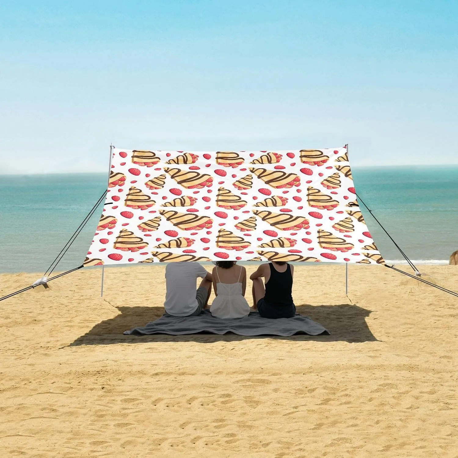 Beach Shade Tent with UPF50  UV Protection,Strawberry Chocolate Crepe Lightweight Camping Sun Shelter for Outdoor,Camping Trips, Fishing, Backyard,Picnics,Easy Set Up and Carry 9x10.5 FT