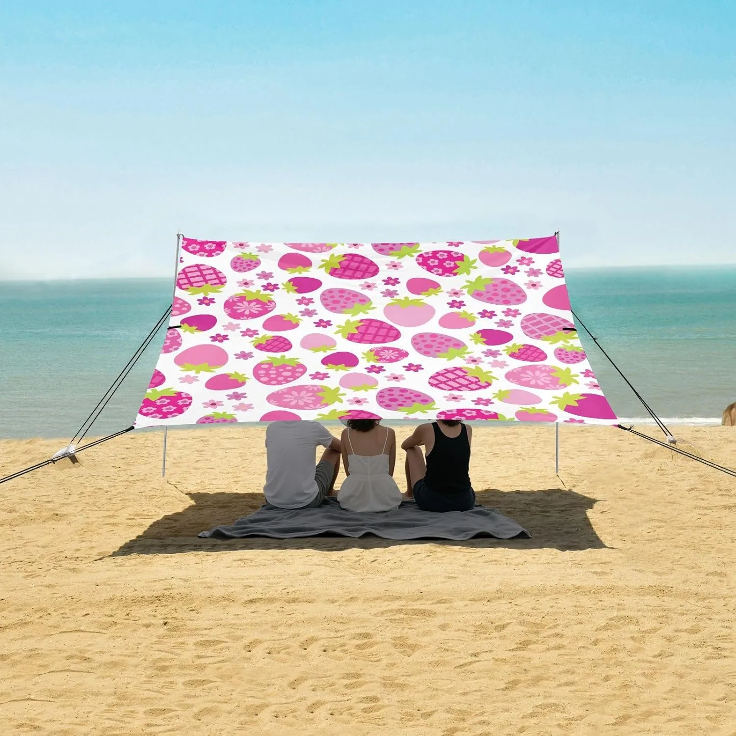 Beach Shade Tent with UPF50  UV Protection,Strawberry Flower Pattern Lightweight Camping Sun Shelter for Outdoor,Camping Trips, Fishing, Backyard,Picnics,Easy Set Up and Carry 9x10.5 FT