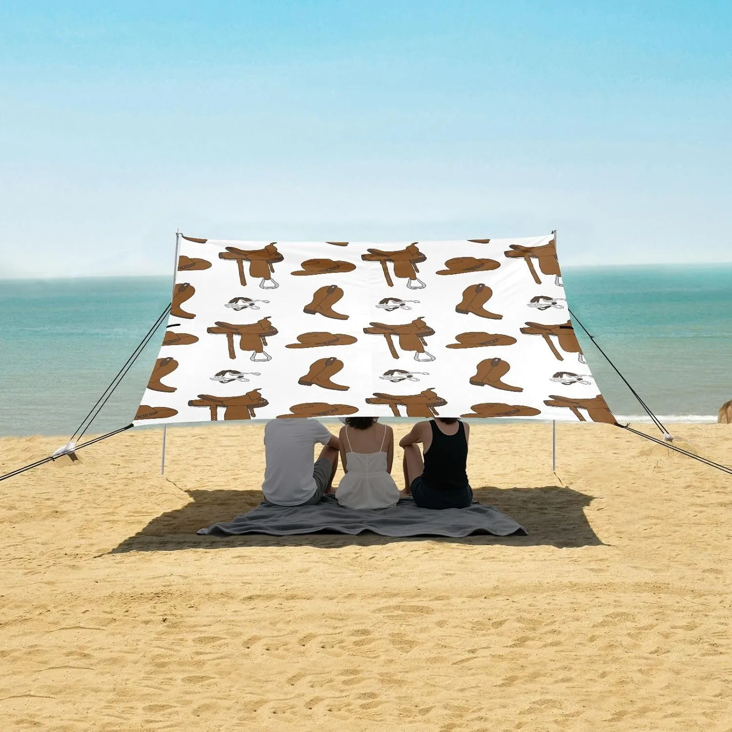 Beach Shade Tent with UPF50  UV Protection,Western Cowboy Horse Elements Lightweight Camping Sun Shelter for Outdoor,Camping Trips, Fishing, Backyard,Picnics,Easy Set Up and Carry 9x10.5 FT