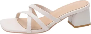 BEAUPAS Square Toe Strappy Heels Chunky Heel Mules Slingback Block Heel Backless Open Toe Slip On Heeled Sandals Slides for Women