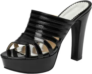 BEAUPAS Women's Chunky High Heel Mules Peep Toe Platform Sandals Block Heels Open Toe Slippers Shoes