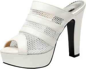 BEAUPAS Women's Platform High Heel Peep Toe Mules Chunky Block Heeled Sandals Mesh Cut Out Open Toe Slippers Shoes
