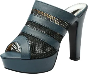 BEAUPAS Women's Platform High Heel Peep Toe Mules Chunky Block Heeled Sandals Mesh Cut Out Open Toe Slippers Shoes
