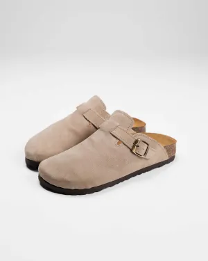 Beige Suede Wide Mules
