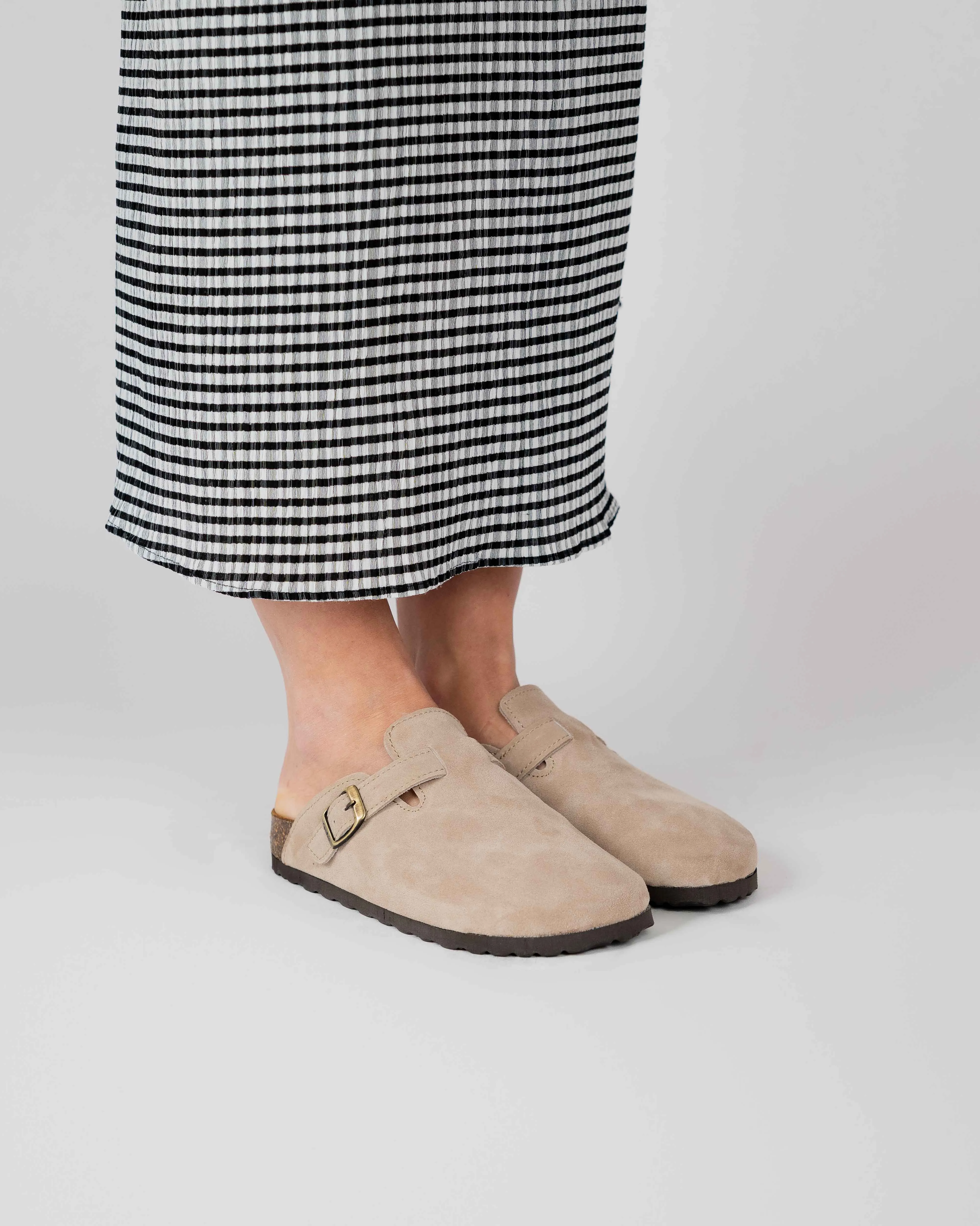 Beige Suede Wide Mules