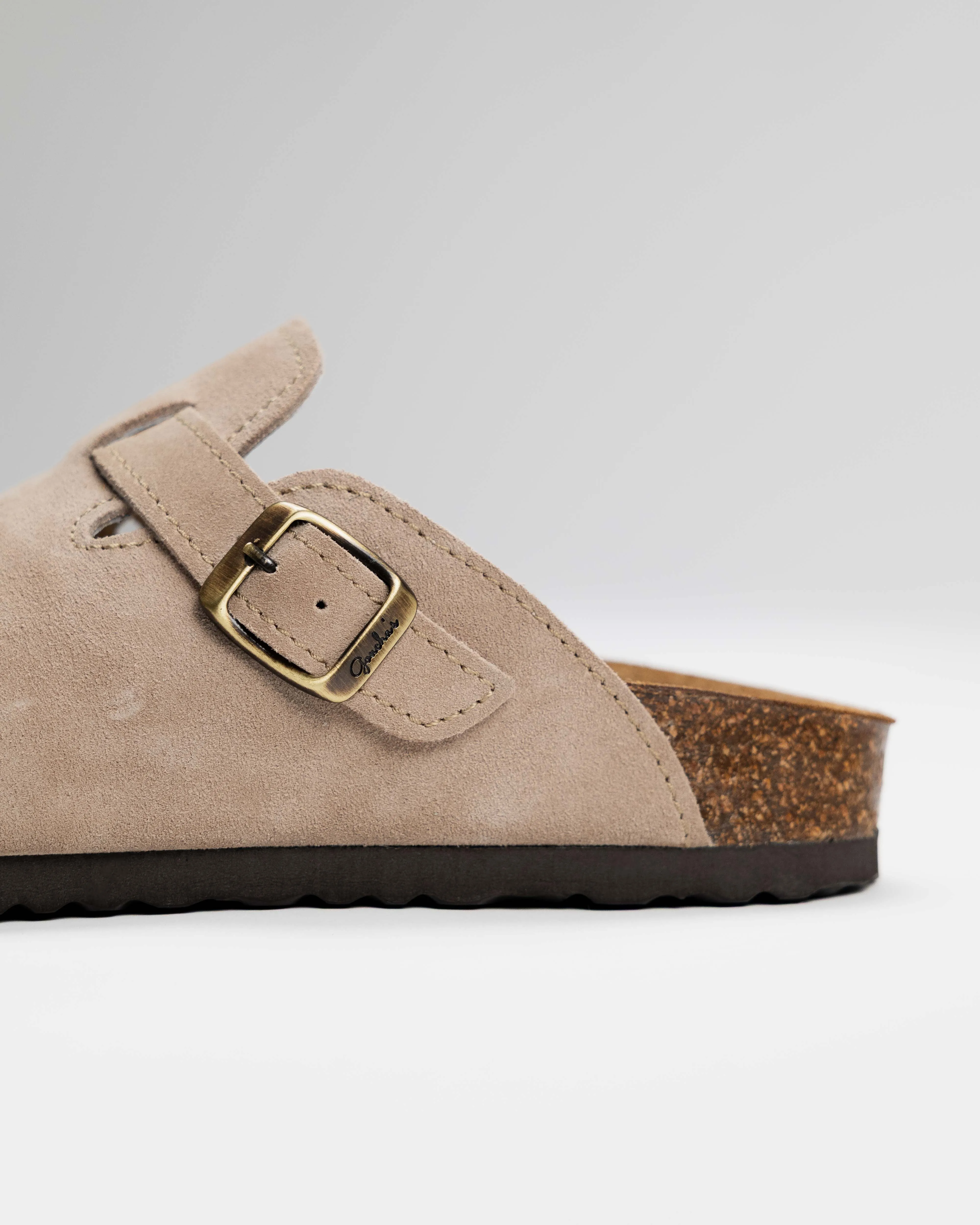 Beige Suede Wide Mules