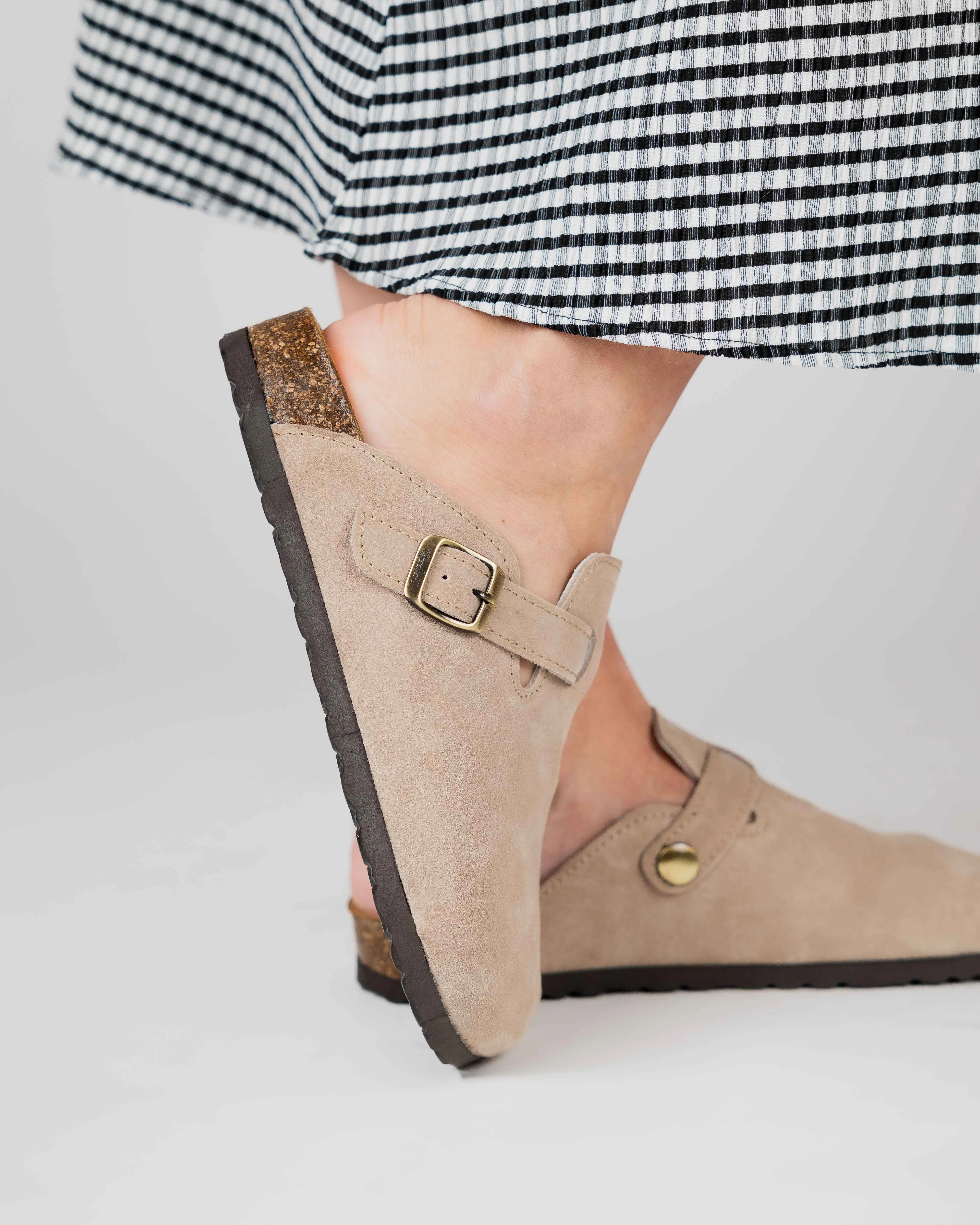 Beige Suede Wide Mules