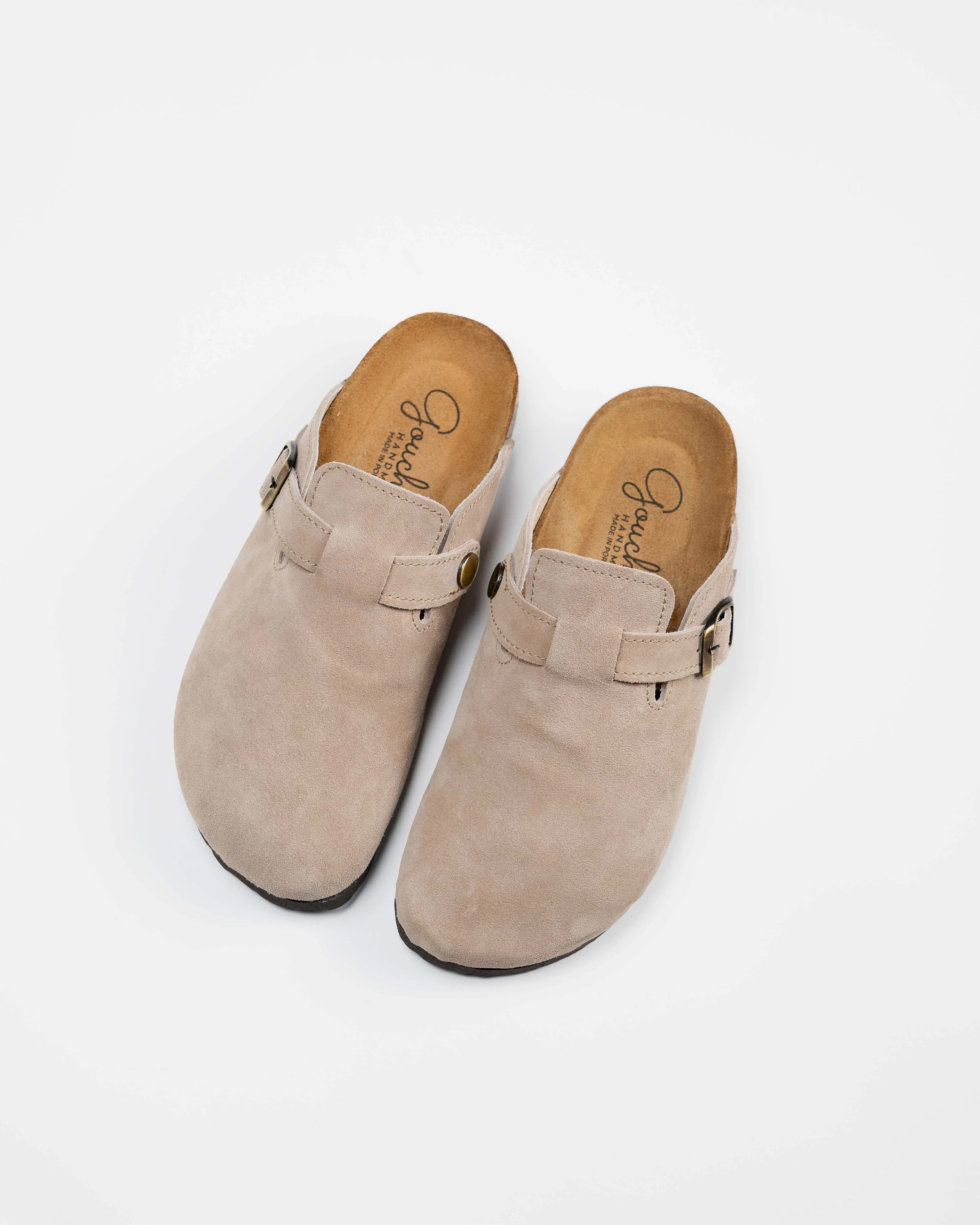Beige Suede Wide Mules