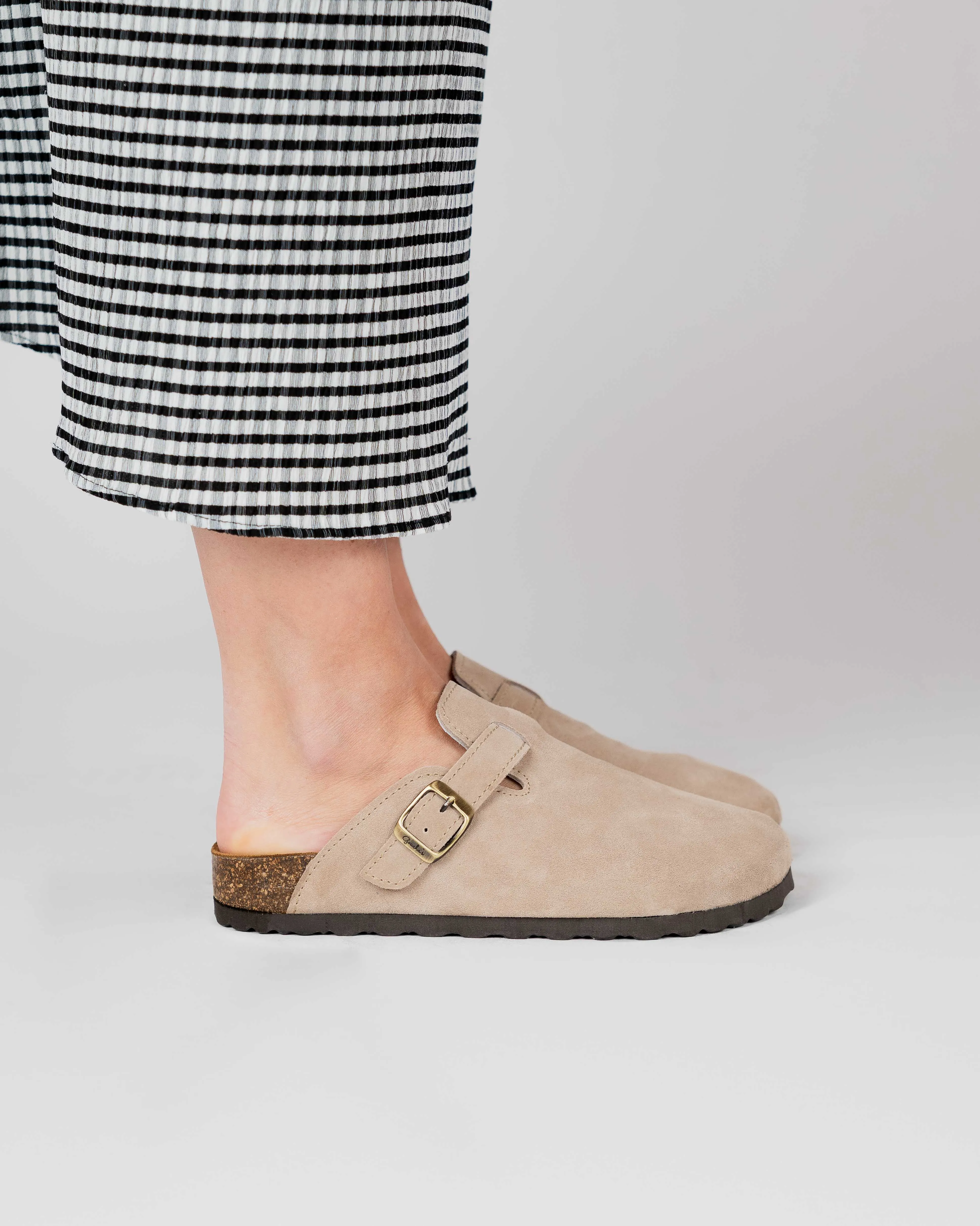 Beige Suede Wide Mules