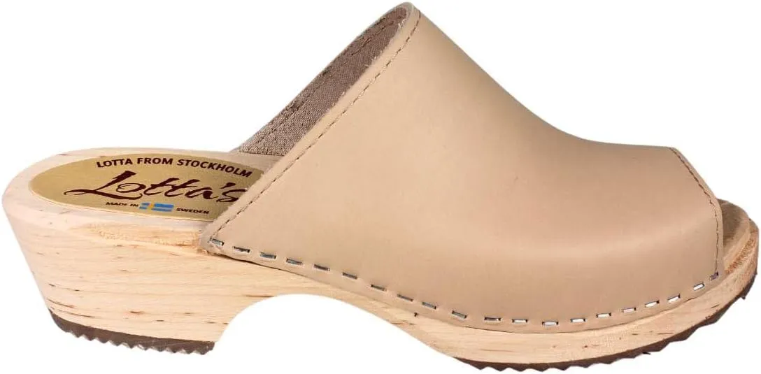 Berit Classic Swedish Clog with Open Toe for Women I Peep Toe Mules Handcrafted in Sweden with Alder Wood Base and Palomino Coloured Genuine Leather