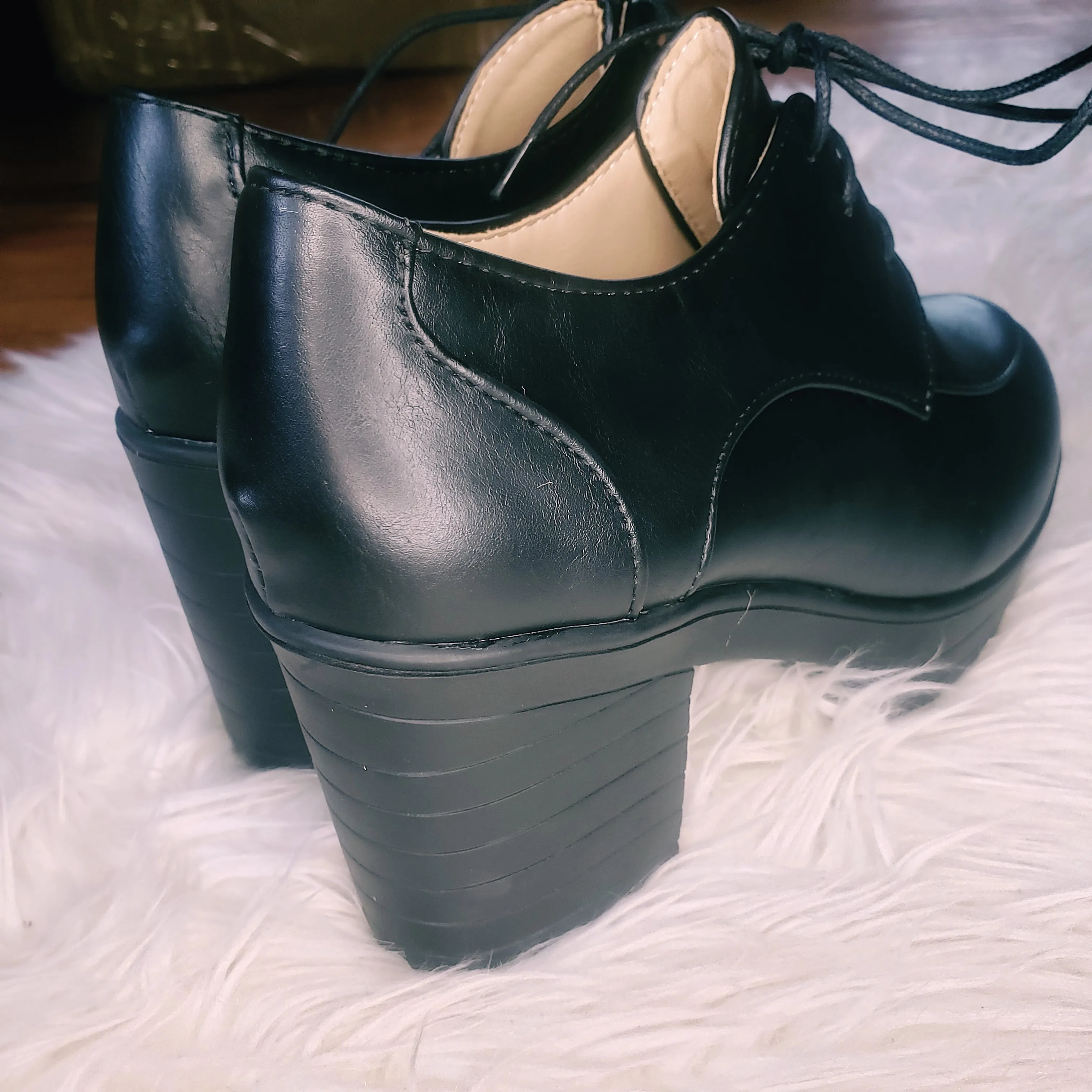 Black Lace up Platform Oxford Heels
