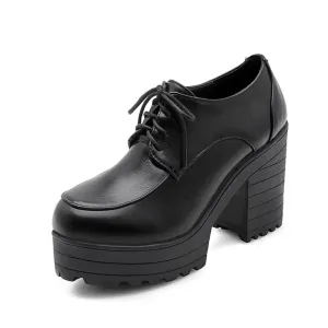 Black Lace up Platform Oxford Heels