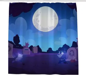 Blue Vintage Animal Graveyard Tombstones Shower Curtain Set Machine Washable Waterproof Shower Curtains for Bathroom, with 12 Rust-Proof Hooks,66 x 72 Inch