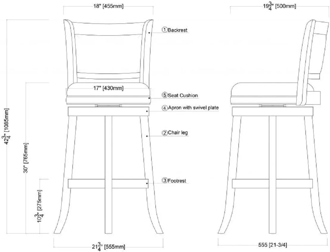 Boraam Augusta Bar Height Swivel Stool, 29-Inch, Cappuccino