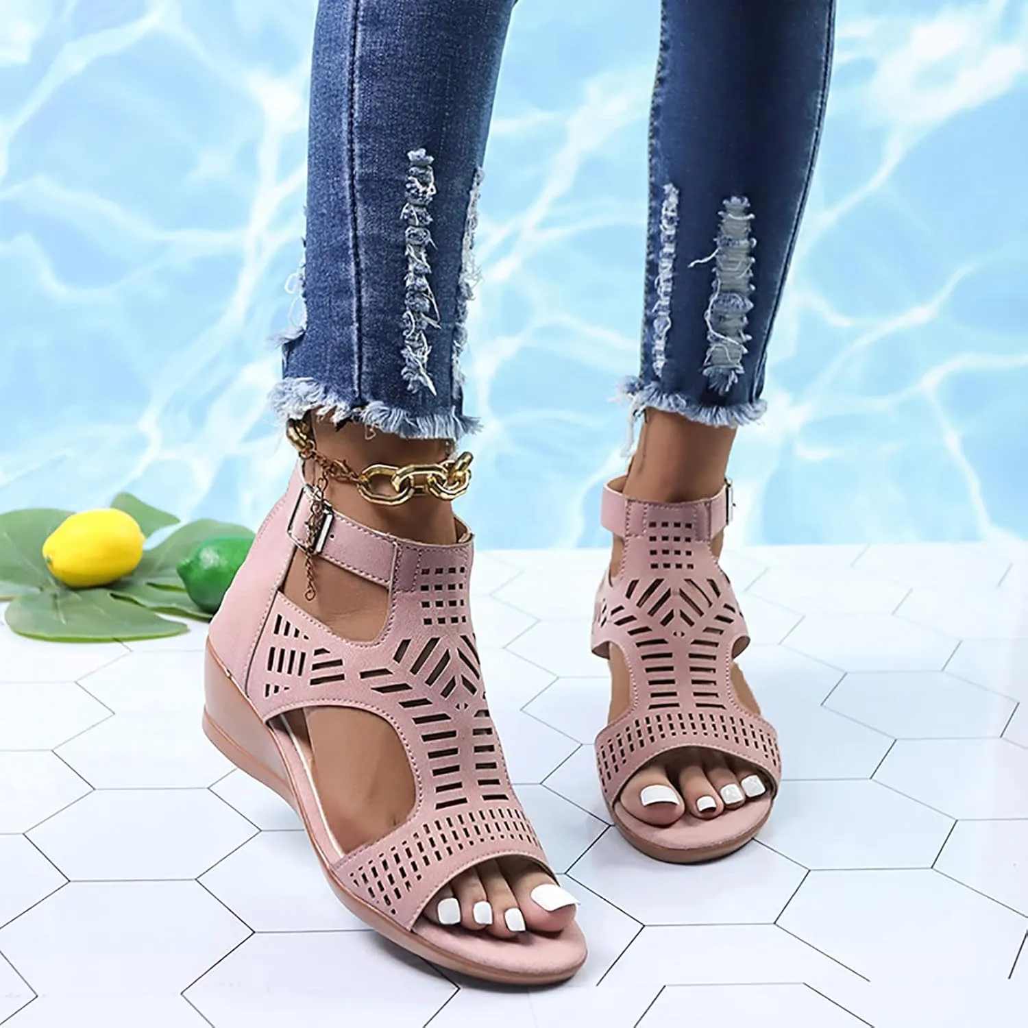 Born Shoes for Women Sandals Toe Ladies For Women Wedges Fashion Out Shoes Hollow Sandals Peep Women Shoes Heels Sandals