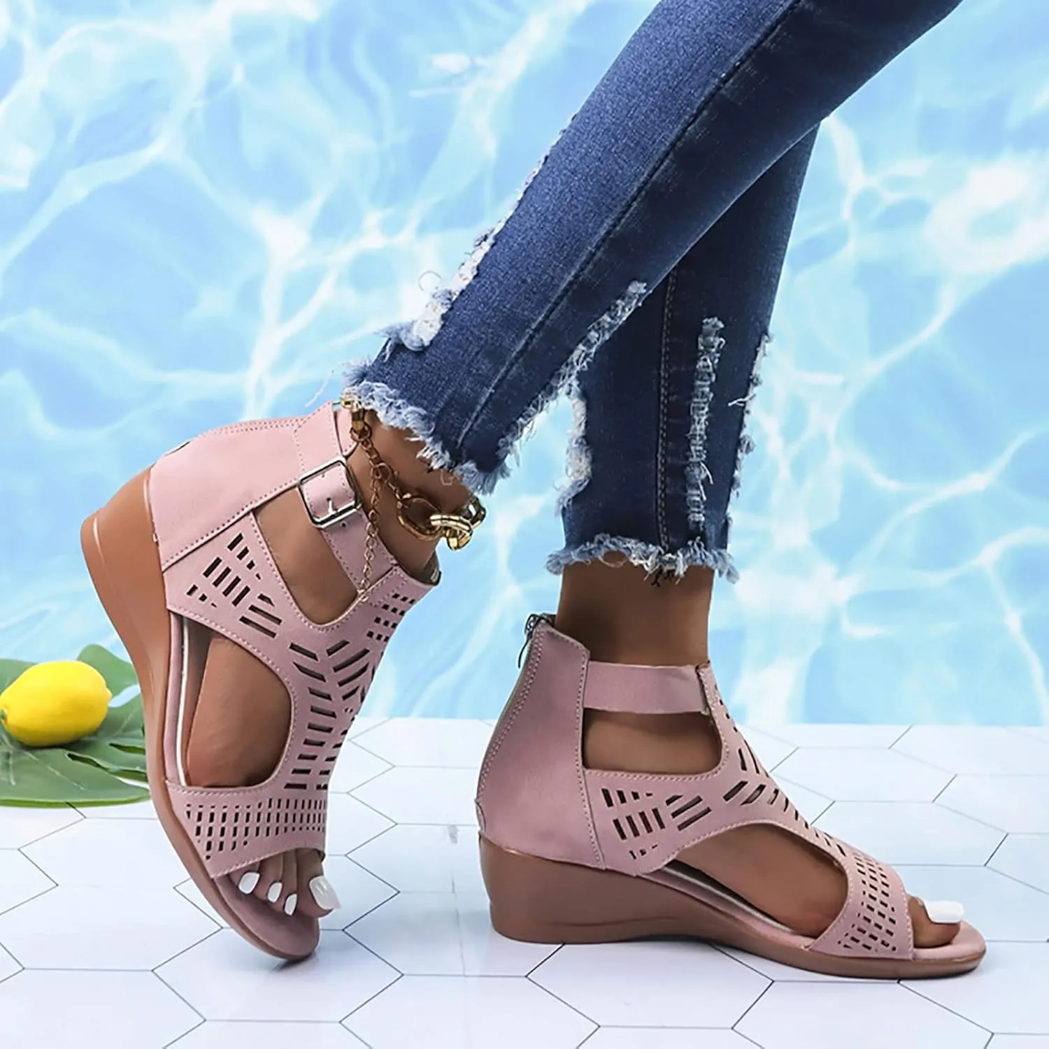 Born Shoes for Women Sandals Toe Ladies For Women Wedges Fashion Out Shoes Hollow Sandals Peep Women Shoes Heels Sandals