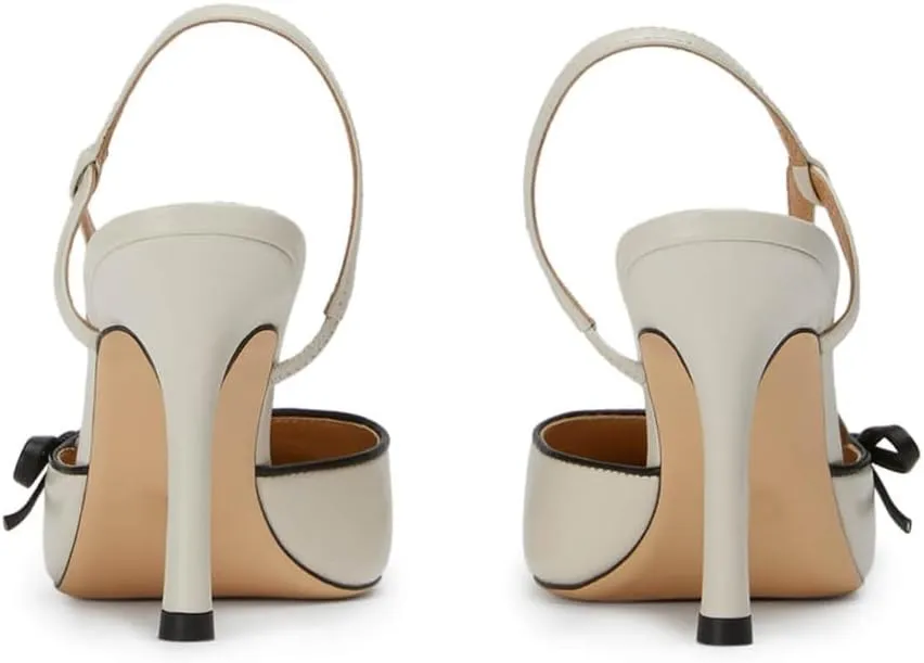 Bows Slingback Heels for Women Vintage Pointed Toe Patchwork Kitten Heels Backless Stiletto Heel Mules Sandals