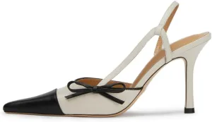 Bows Slingback Heels for Women Vintage Pointed Toe Patchwork Kitten Heels Backless Stiletto Heel Mules Sandals