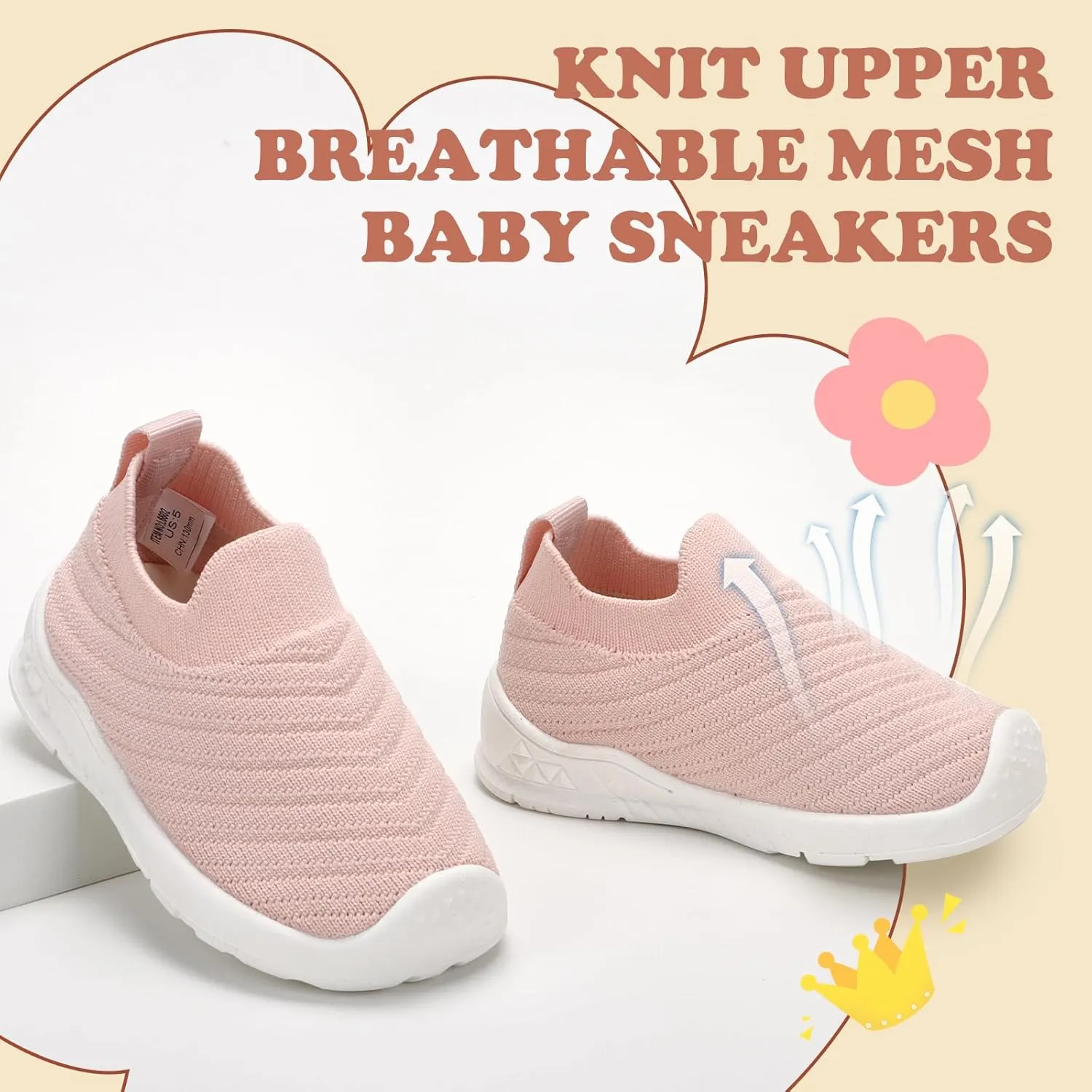 Breathable Baby Sock Shoes,Non-Slip First Walkers 6-24 months,Easy Put on Baby Walking Shoes, Flexible Mesh Toddler Sneakers Boys ,Baby Socks 12-24 months,Barefoot Infant First Steps Shoes,Baby Girl Shoes