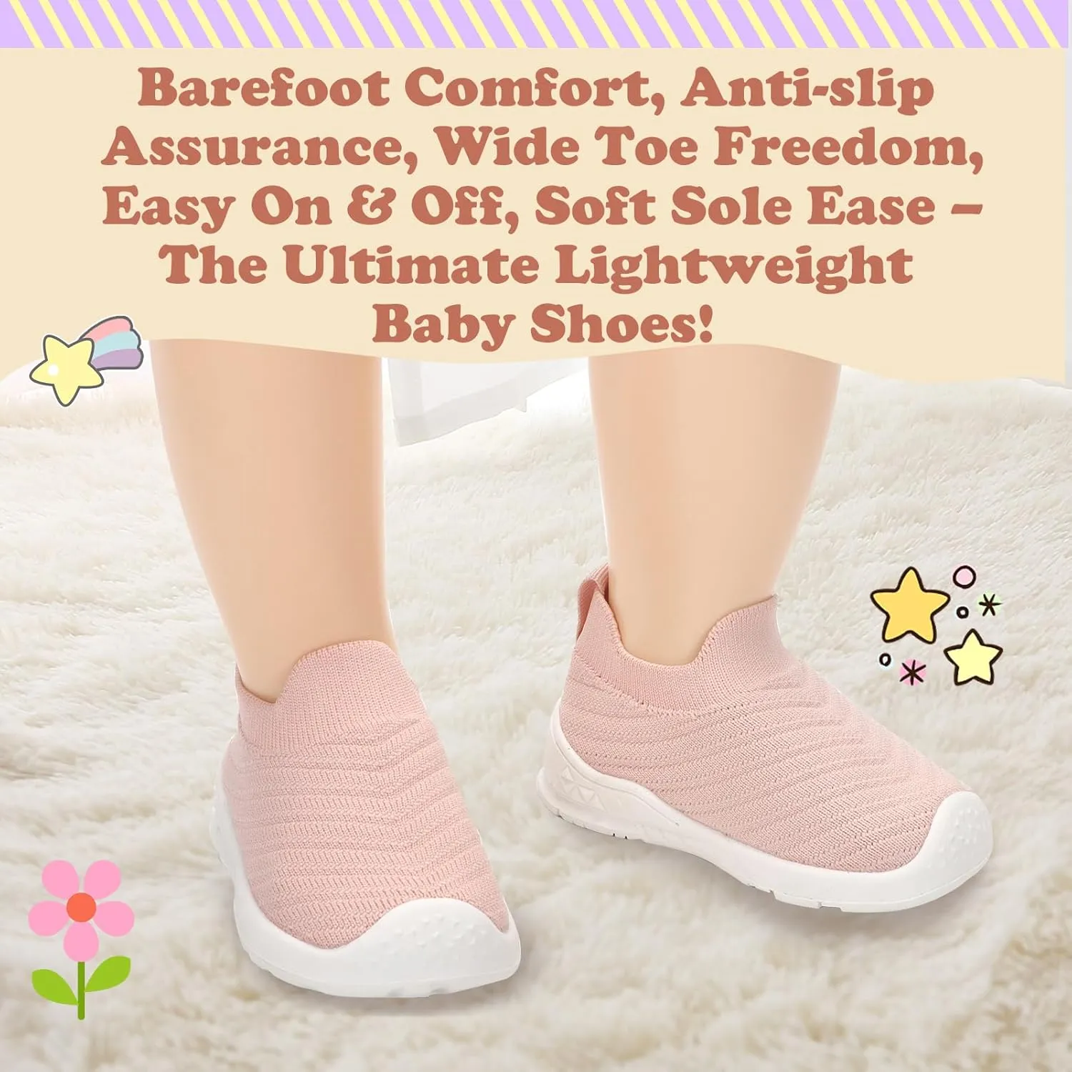 Breathable Baby Sock Shoes,Non-Slip First Walkers 6-24 months,Easy Put on Baby Walking Shoes, Flexible Mesh Toddler Sneakers Boys ,Baby Socks 12-24 months,Barefoot Infant First Steps Shoes,Baby Girl Shoes