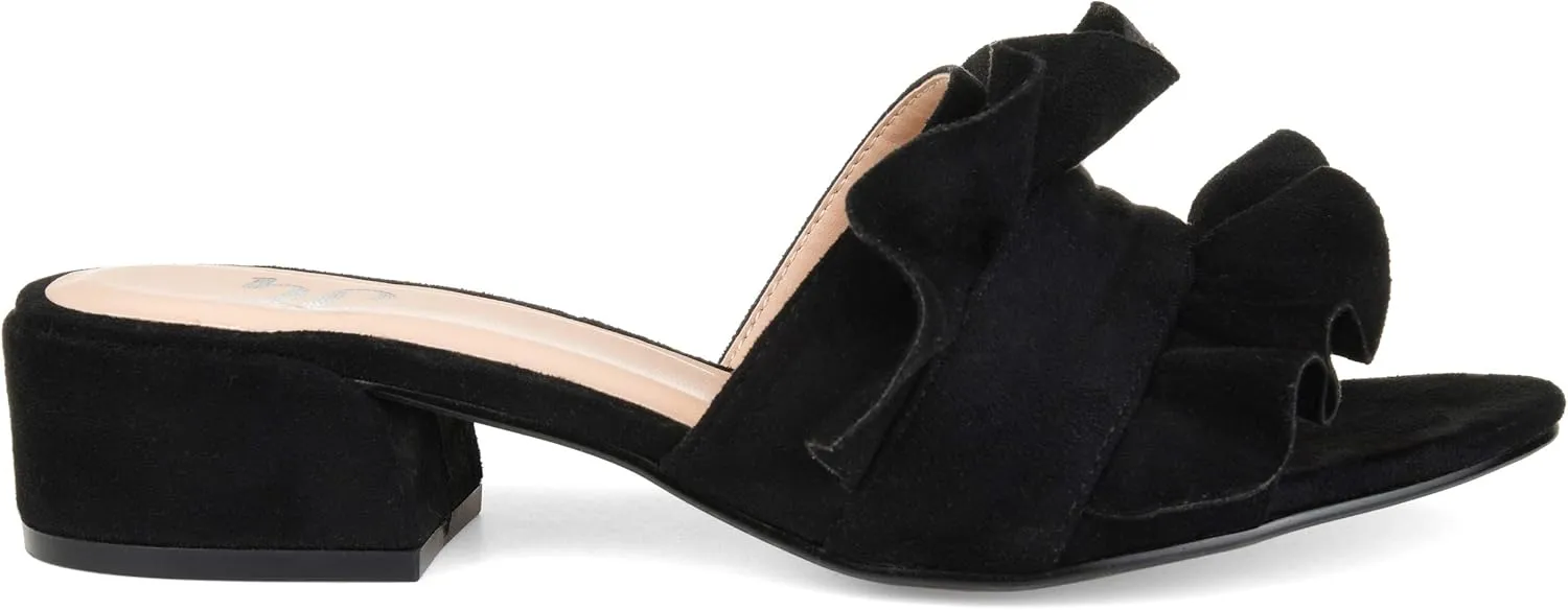 Brinley Co. Womens Salest Ruffle Faux Suede Slide-on Mules Black, 10 Regular US