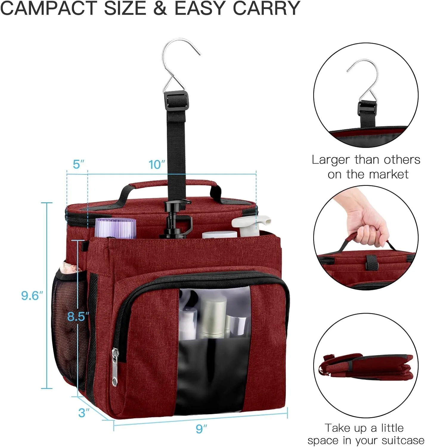 Bukere Portable Shower Caddy, Shower Caddy Tote Bag for College Dorm Travel, Hanging Toiletry Bath Bag for Student, Gym, Camp
