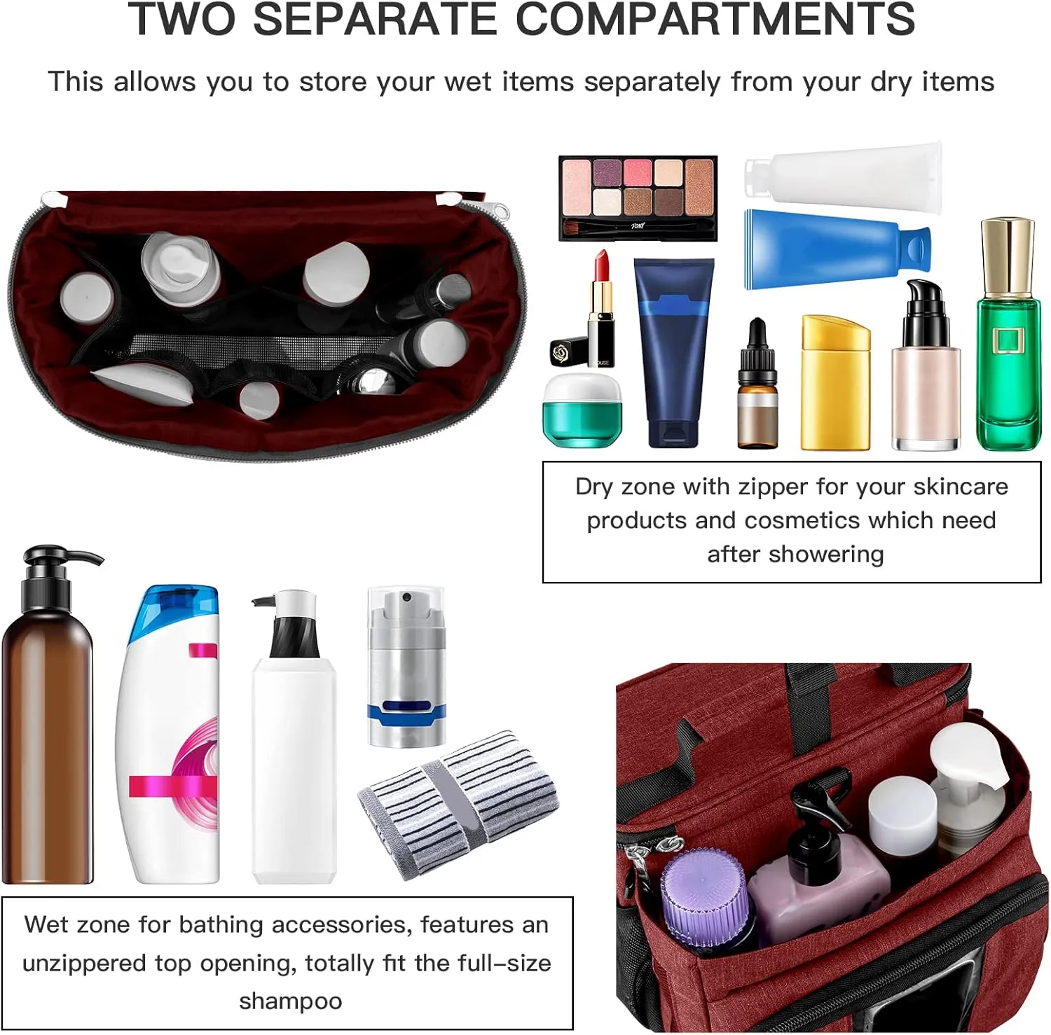 Bukere Portable Shower Caddy, Shower Caddy Tote Bag for College Dorm Travel, Hanging Toiletry Bath Bag for Student, Gym, Camp