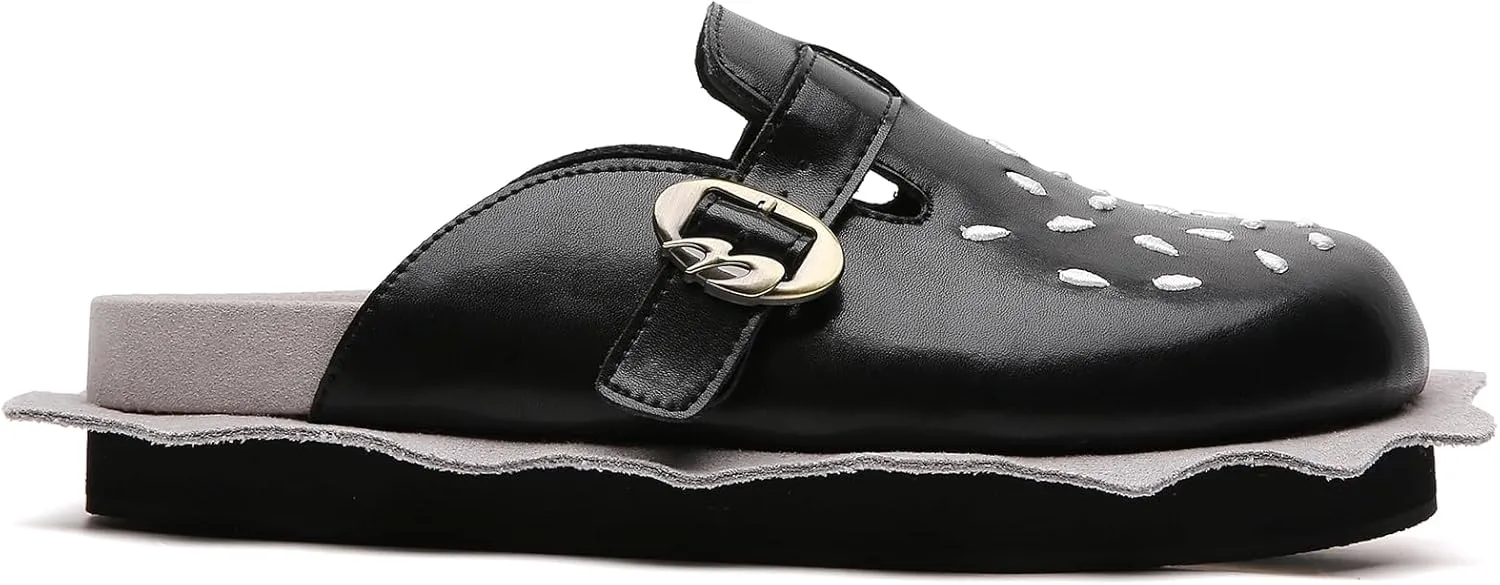 Burger Clogs for Womens Suede Leather Mules Cork Footbed Sandals Comfort Potato Shoes with Arch Support Clogs