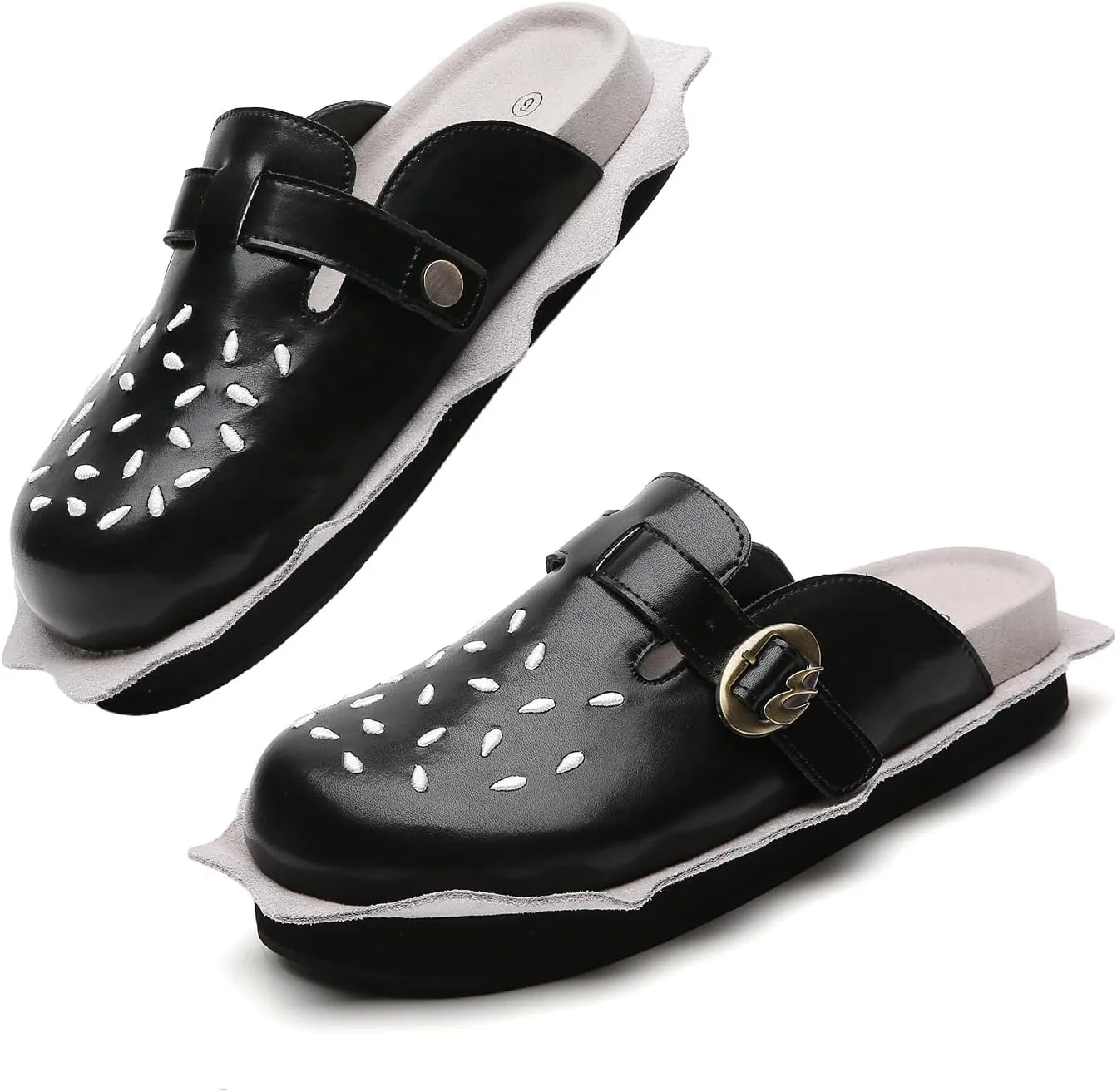 Burger Clogs for Womens Suede Leather Mules Cork Footbed Sandals Comfort Potato Shoes with Arch Support Clogs