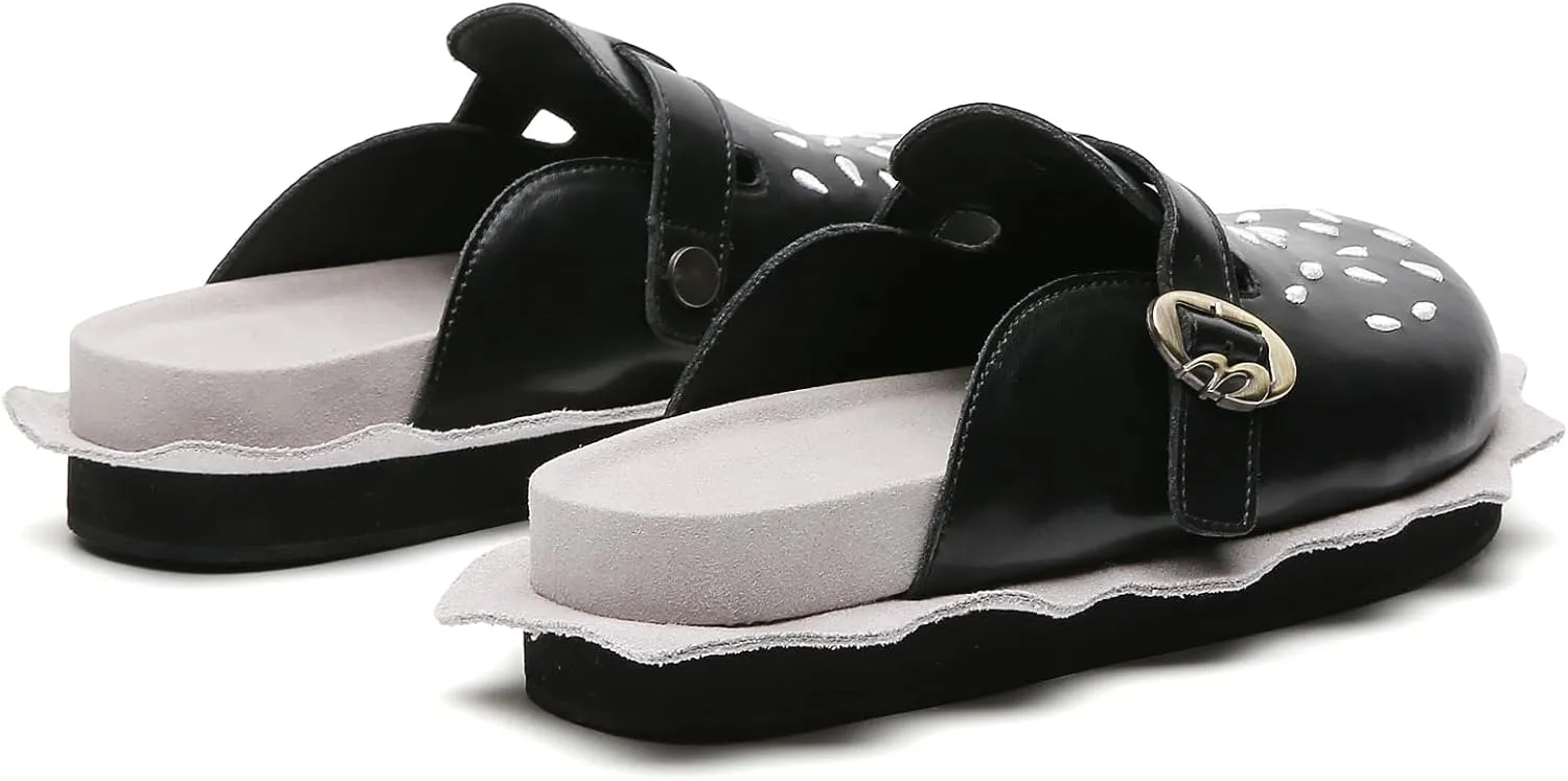 Burger Clogs for Womens Suede Leather Mules Cork Footbed Sandals Comfort Potato Shoes with Arch Support Clogs