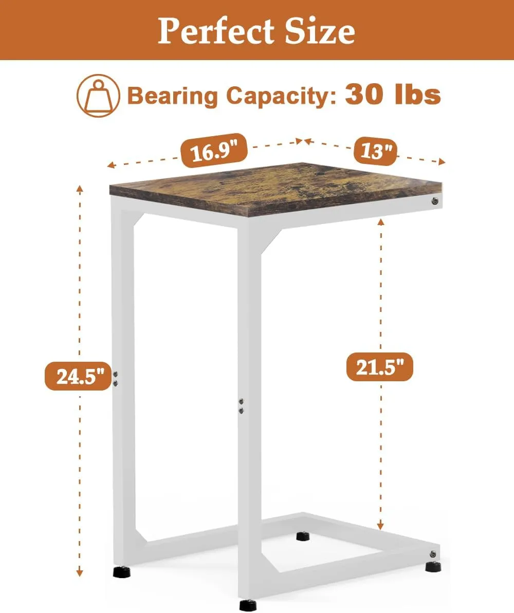 C Table End Table with Metal Frame Small Side Table for Couch, Sofa TV Tray Table for Living Room, Bedroom, Bedside Bright White