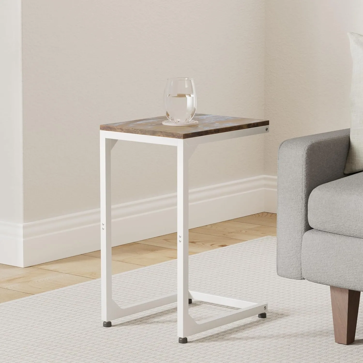 C Table End Table with Metal Frame Small Side Table for Couch, Sofa TV Tray Table for Living Room, Bedroom, Bedside Bright White