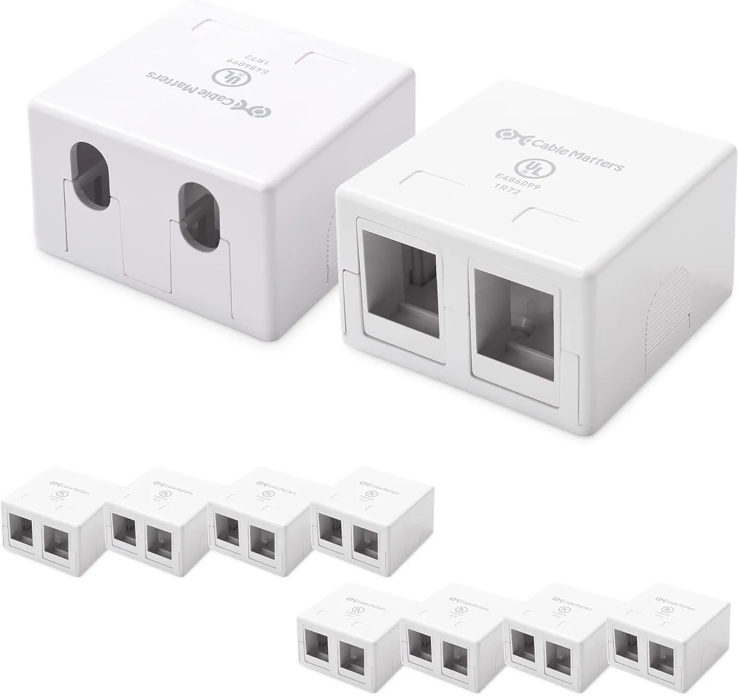 Cable Matters UL Listed 10-Pack 2-Port Keystone Jack Surface Mount Box in White